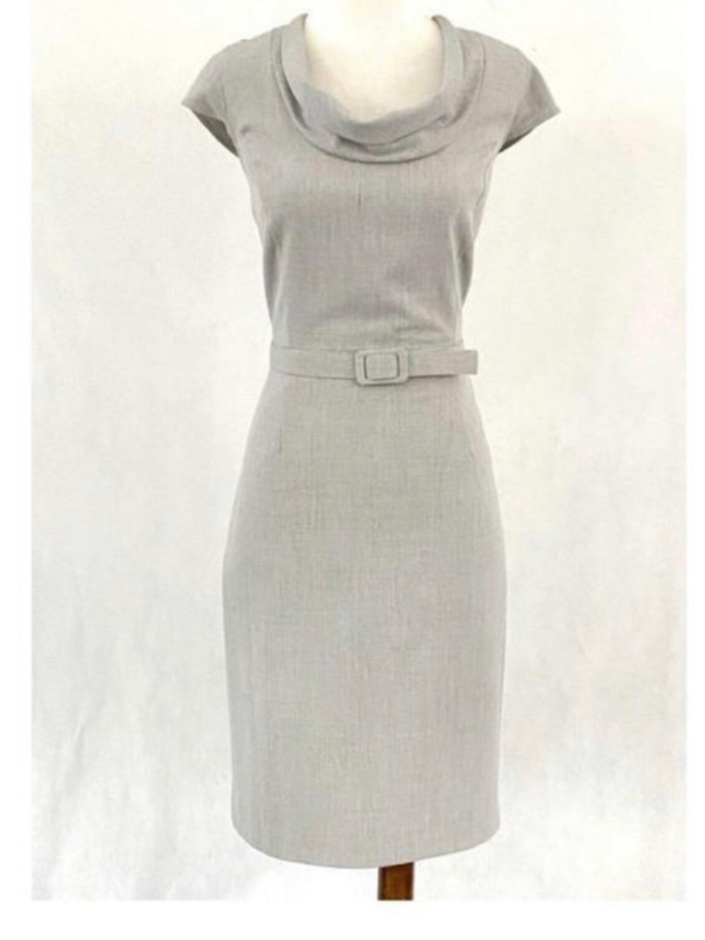 Calvin Klein Cap Sleeve Cowl Neck Sheath Dress in Light Gray